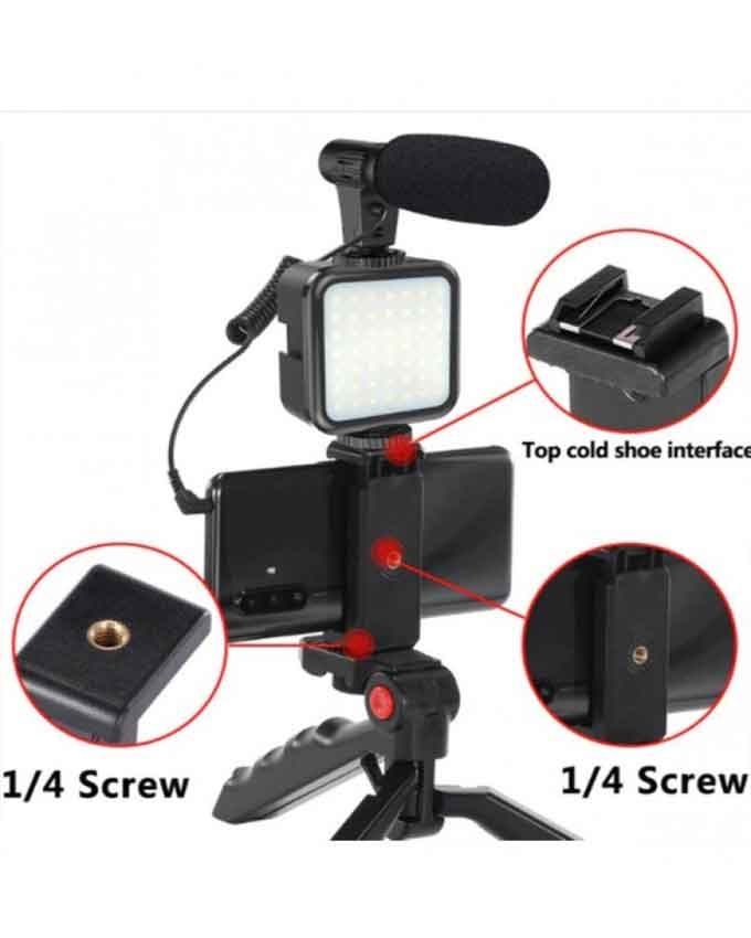 Vlogging Kit-01LM With Light, Table Tripod Stand, Microphone & Phone Holder