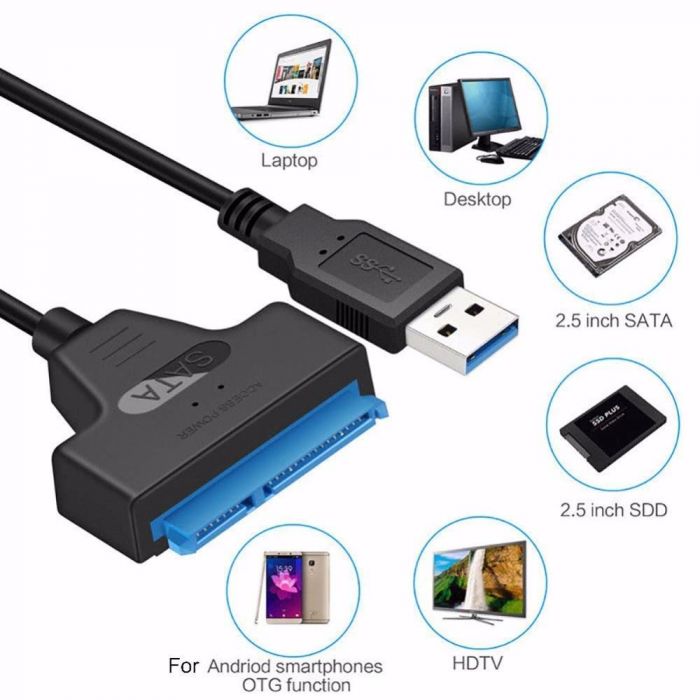Adapter SATA III USB Cable External Hard Drive USB to ATA 22pin Converter Hard Disk 6 Gbps for 2.5" HDD/SSD. - 24tech.pk